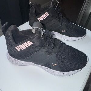 Puma Black Sneakers with Pink Highlights. Never worn